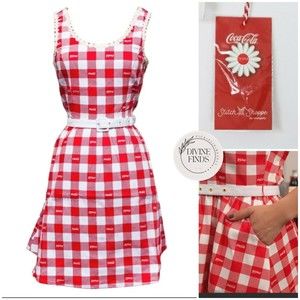 Loungefly Stitch Shoppe Coca Cola Gingham Plaid Belted Tank Pocketed Dress Large